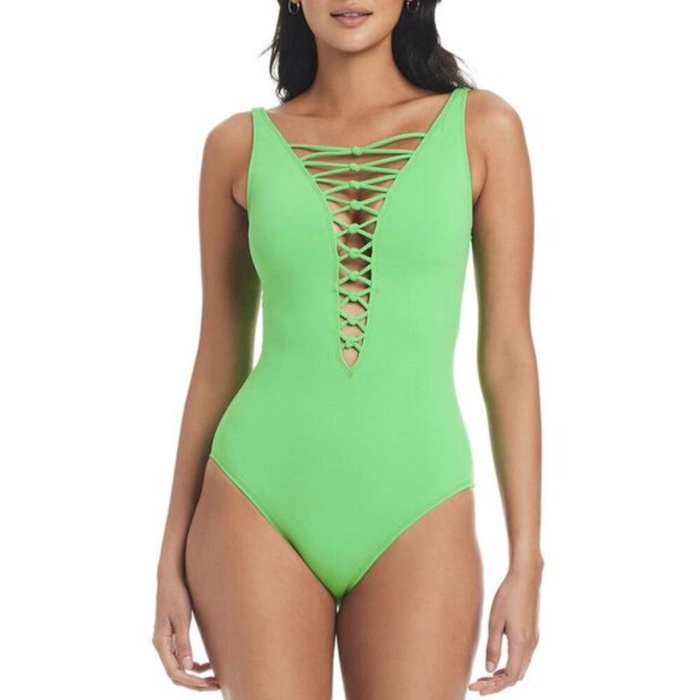 Bleu Rod Beattie Womens Lets Get Knotty One-Piece Swimsuit 14 Parakeet - NWT